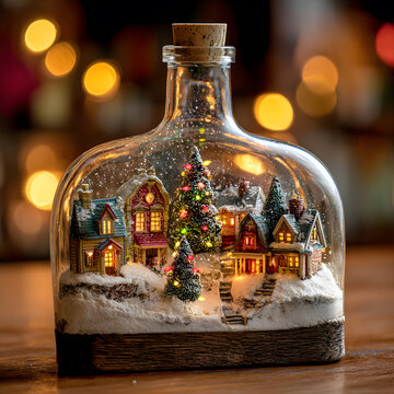 Festive background decoration with trees and light in warm tone