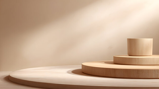 3d rendering of product display and demonstration for product, demo, backdrop, mockup, daylight, nature, beige	