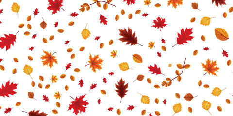 Obraz premium Autumn leaves falling seamless pattern on white background for seasonal design