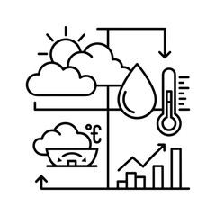 Climate change data analysis showing weather pattern fluctuation and temperature