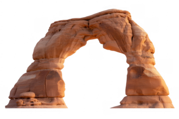 Delicate Arch rock formation with layered sandstone and eroded texture isolated on a transparent background
