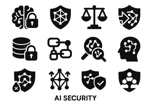 Icon data security icons ml shield ai bias attack poisoning network vector