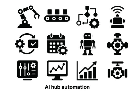 Ai monitoring robot icon process task machine smart conveyor icons control automation