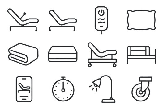 Vector mattress timer lever icons app pillow remote control bed icon wheels