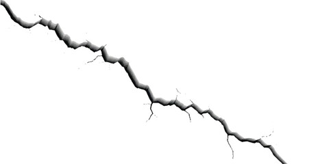 Isolated jagged crack against a clear white background, illustrating damage.