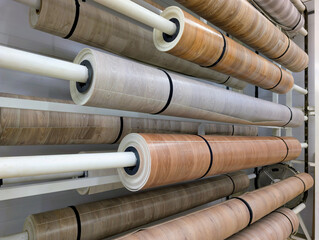 Rolls of linoleum are sold in a hardware store