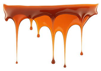 Dripping caramel and chocolate sauce isolated on a transparent background