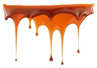 Dripping caramel and chocolate sauce isolated on a transparent background