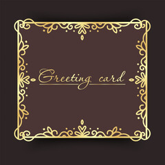 Elegant luxury with hand drawn golden line art pattern and frame for text. Vector templates for wedding invitation, greeting card, packaging, branding, design, social or media