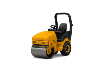 Yellow road roller asphalt compactor machine 3d rendering