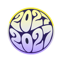 Retro circular design with the year 2027 in groovy font