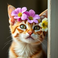 cat and flowers