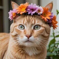 cat with flowers