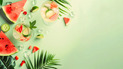 Watermelon slices and refreshing drinks on isolated background — perfect for summer ads, used for beverage branding and fruit promotion.