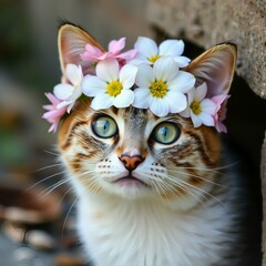 cat with flowers