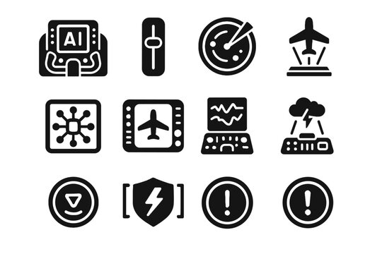 Radar icon vector ai button interface emergency detector cockpit autopilot flight