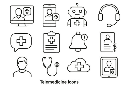 Medical bell chart ai stethoscope grid headset telemedicine vector digital icon tablet
