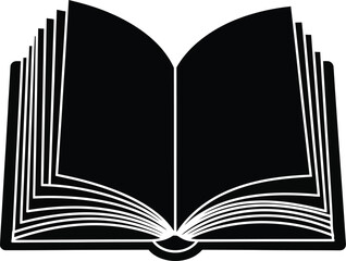 An open book illustration depicted in a simple black and white style