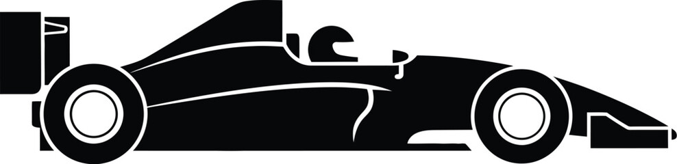 Naklejka premium A sleek black silhouette of a formula one racing car in profile