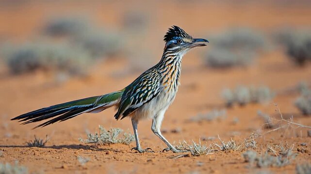 brown texas roadrunner desert bird close up video