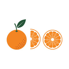 Vibrant orange fruit illustration with slices on a clean white background