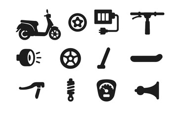Icons headlight scooter icon battery handlebar brake led pack motor vector eco