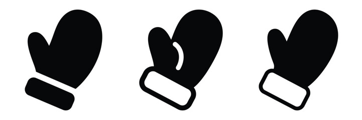 black silhouette santa mitten wave on a white background graphic design