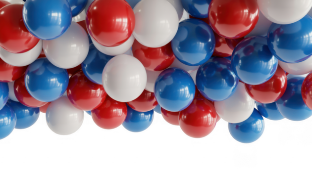 Pile of Red White and Blue Balloons isolated on a transparent background