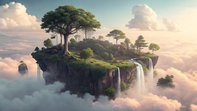 floating island fantasy sky landscape