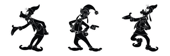Fototapeta premium black silhouette elf goofy lean on a white background graphic design