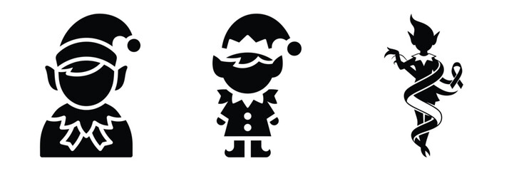 black silhouette elf ribbon pop on a white background graphic design