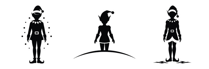 black silhouette elf snow glow on a white background graphic design