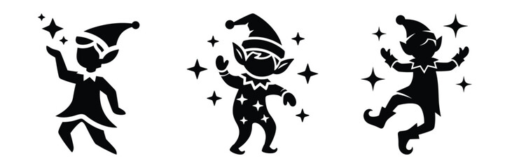 black silhouette elf sparkle wiggle on a white background graphic design