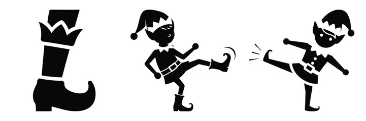 black silhouette elf tiny boot on a white background graphic design