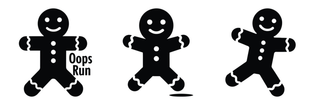 black silhouette gingerbread oops run on a white background graphic design