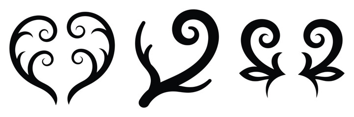 black silhouette reindeer antler swirl on a white background graphic design