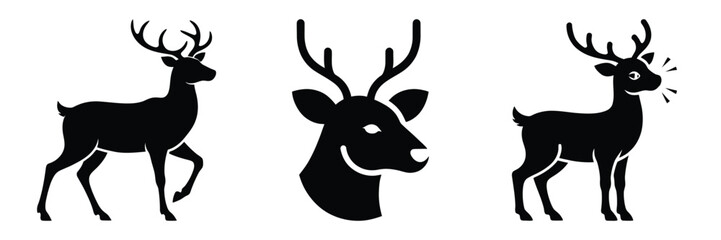 black silhouette reindeer blink surprise on a white background graphic design