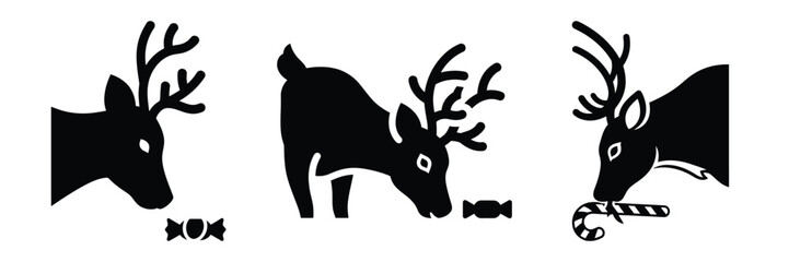 black silhouette reindeer candy glance on a white background graphic design