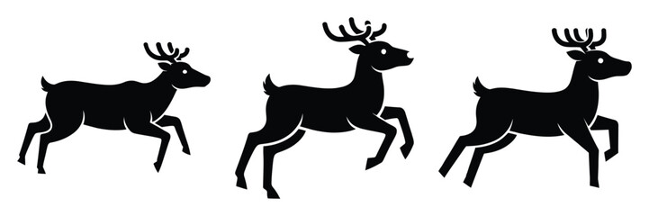 black silhouette reindeer clumsy hop on a white background graphic design