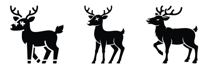 black silhouette reindeer crazy blink on a white background graphic design