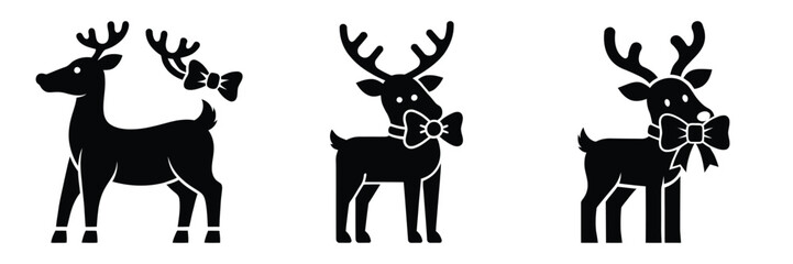 Obraz premium black silhouette reindeer funny bow on a white background graphic design