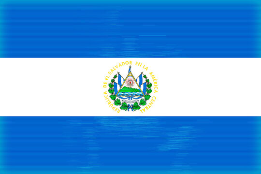 The flag of El Salvador features horizontal bands of cobalt blue framing a central white stripe, showcasing the national coat of arms prominently displayed.
