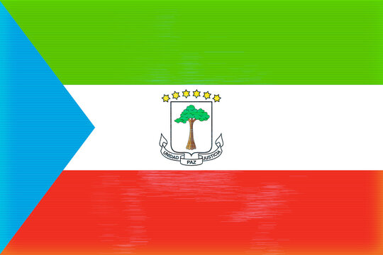 A stylized illustration presents the national flag of Equatorial Guinea, showcasing the country's symbolism and vibrant color palette in a horizontal format.