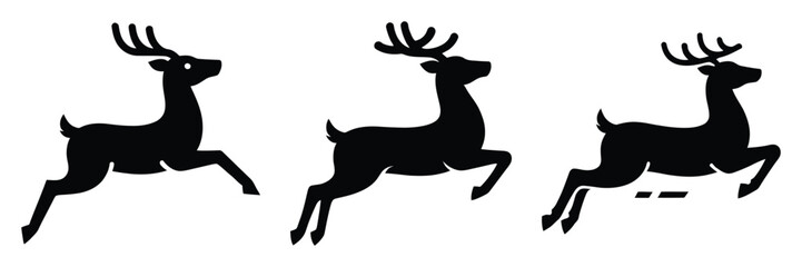 black silhouette reindeer jumpy dash on a white background graphic design