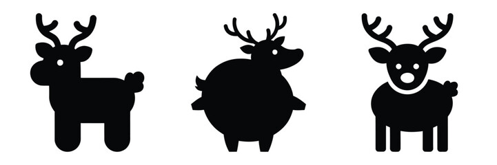 black silhouette reindeer silly puff on a white background graphic design