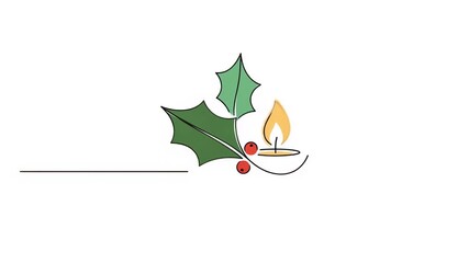 Holly leaves and candle in minimalist design representing Christmas  