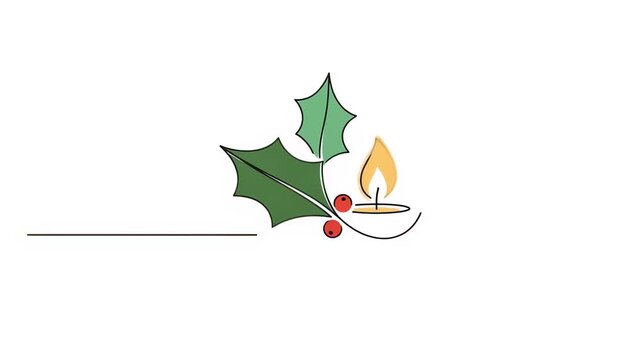 Holly leaves and candle in minimalist design representing Christmas  