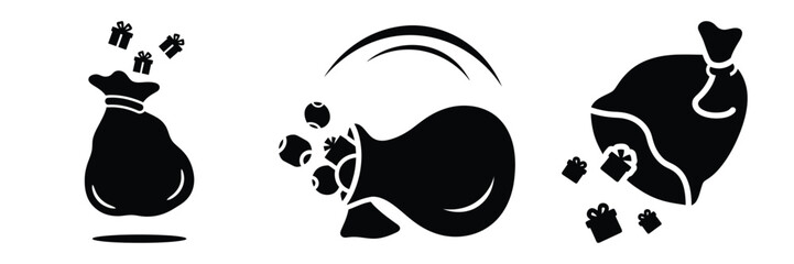 black silhouette santa bag flip on a white background graphic design