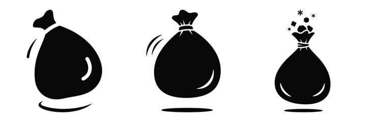 black silhouette santa bag bounce on a white background graphic design