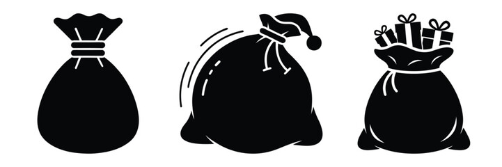 black silhouette santa bag shuffle on a white background graphic design